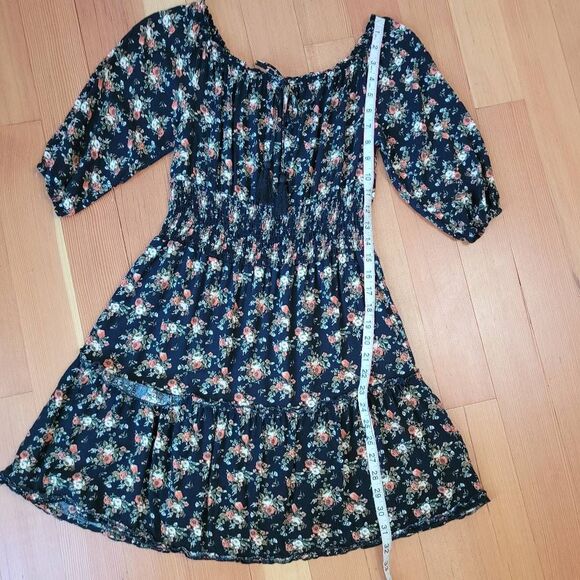 Justify small dark floral milkmaid dress long sleeve peasant style boho mini - Picture 6 of 11